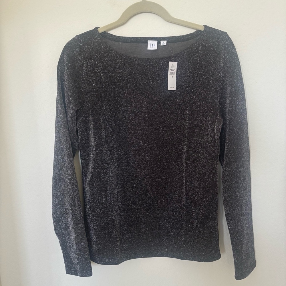 GAP Metallic Black Sparkle Long Sleeve Top